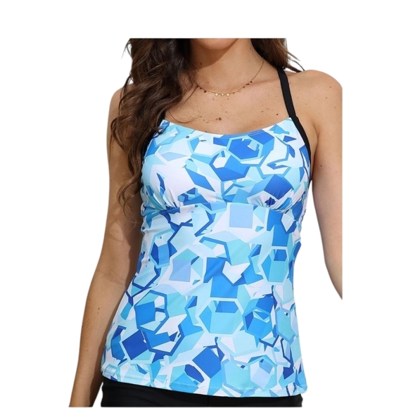 Blue Geometric Women's Tankini Top, Large, EUC - Picture 5 of 5